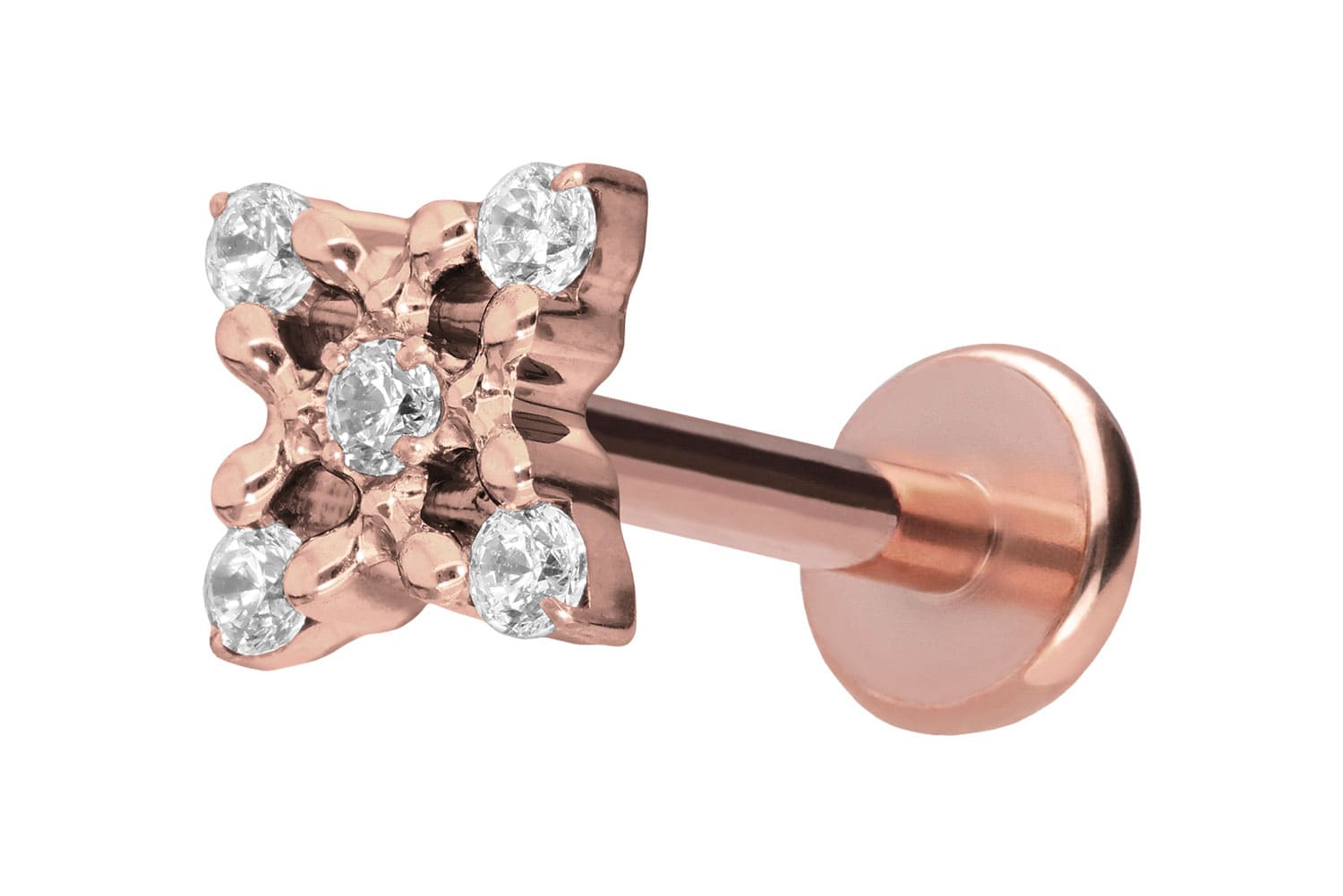 Titan Labret Piercing mit Push Fit KRISTALLBLUME